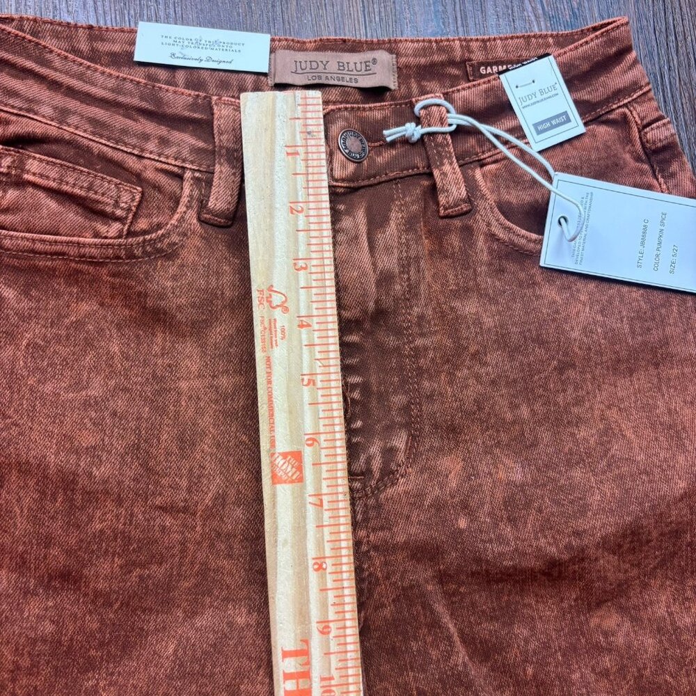 NWT Judy Blue Retro Wide Leg Jeans Garment Dyed Pumpkin Spice Raw Hem Size 5/27 - Picture 11 of 14